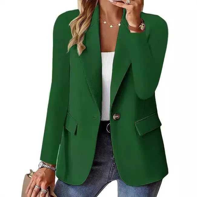 Women's long-sleeved polyester blazer in solid colors for office and casual wear