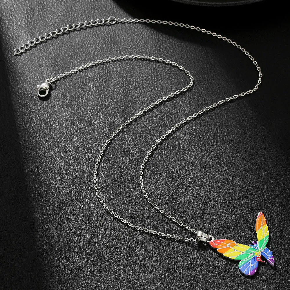 Stainless steel necklace and bracelet set with inspirational colour printing for female wear