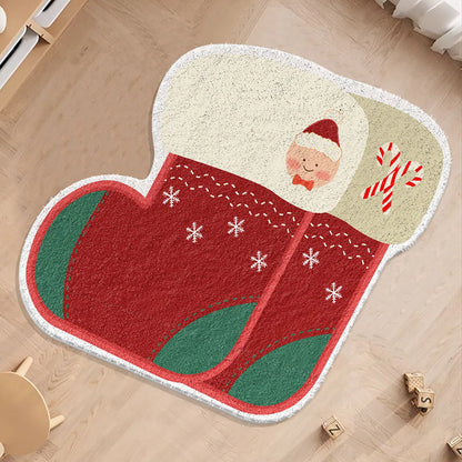 Round Christmas floor mat in imitation cashmere with festive designs like Christmas trees and gingerbread men, sizes 60x60cm and 80x80cm