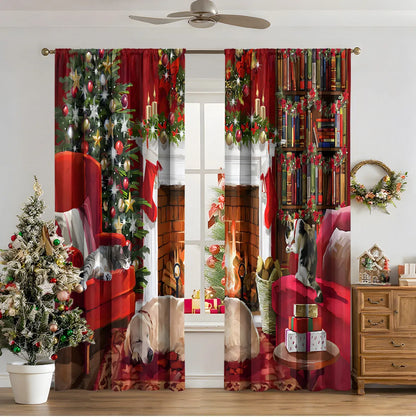 3D digital printed Christmas curtains with festive pattern, available in two sizes with high sunshade function