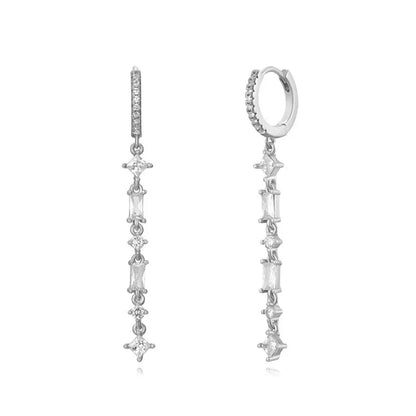 Geometric U-shaped gold ear clips with colourful zircon stones and dot pattern detailing