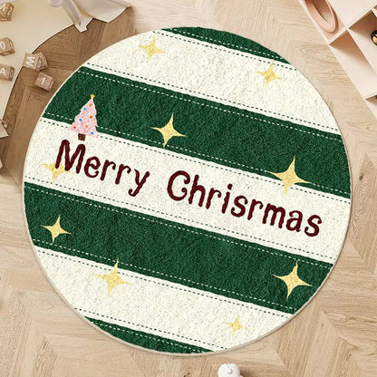 Round Christmas floor mat in imitation cashmere with festive designs like Christmas trees and gingerbread men, sizes 60x60cm and 80x80cm