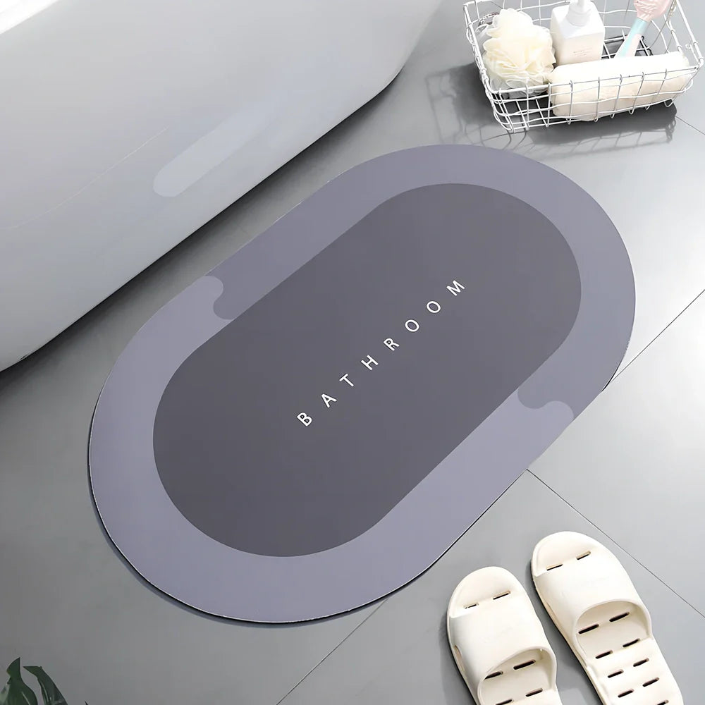 Diatom mud bathroom mat 400x600mm with natural grey colour and non-slip backing