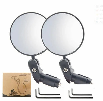 Black foldable convex motorcycle rear view mirror on a 14cm stem.