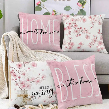45cm square cherry blossom pattern velvet cushion cover in four colour options for sofa decoration