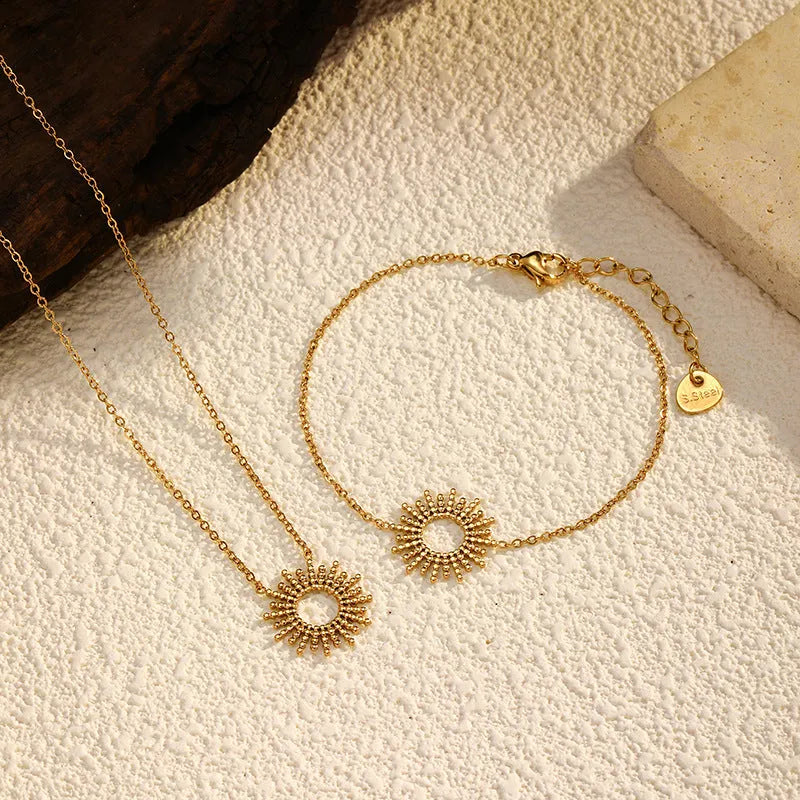 SUNFLOWER Series 14K gold-plated geometric chain necklace and bracelet set for female fashion wear