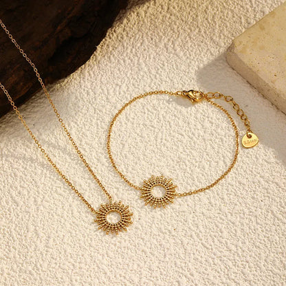 SUNFLOWER Series 14K gold-plated geometric chain necklace and bracelet set for female fashion wear