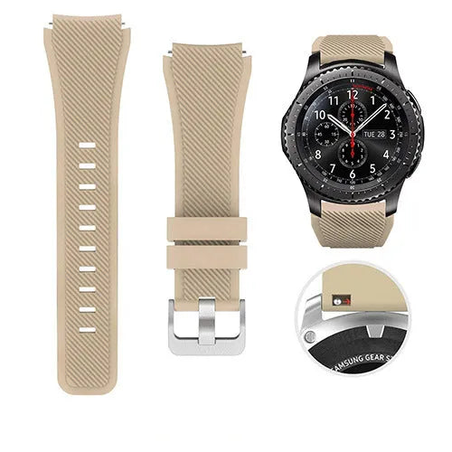 S3 Twill compatible silicone sports watch strap in multiple colours showing 125mm by 98mm dimensions