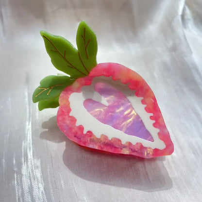 Handmade strawberry hairpin with pastoral style design in red or pink colour options