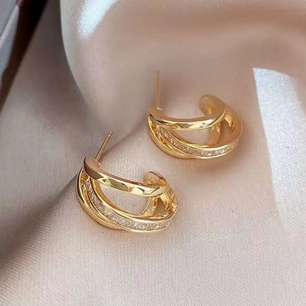 Women's 925 silver zircon earrings with trendy C-ring design