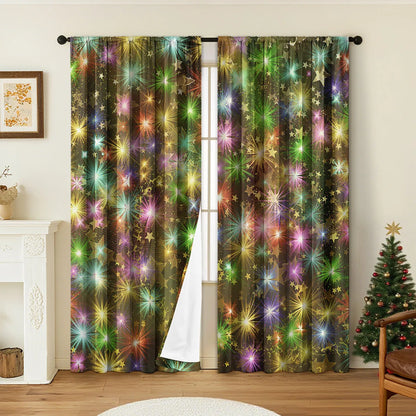 Pair of 3D digitally printed Christmas pattern curtains hung on a window.