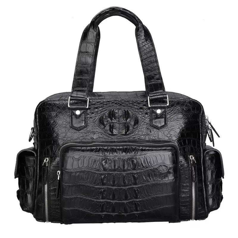 Genuine crocodile leather men's travel bag with multifunctional compartments