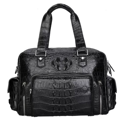 Genuine crocodile leather men's travel bag with multifunctional compartments