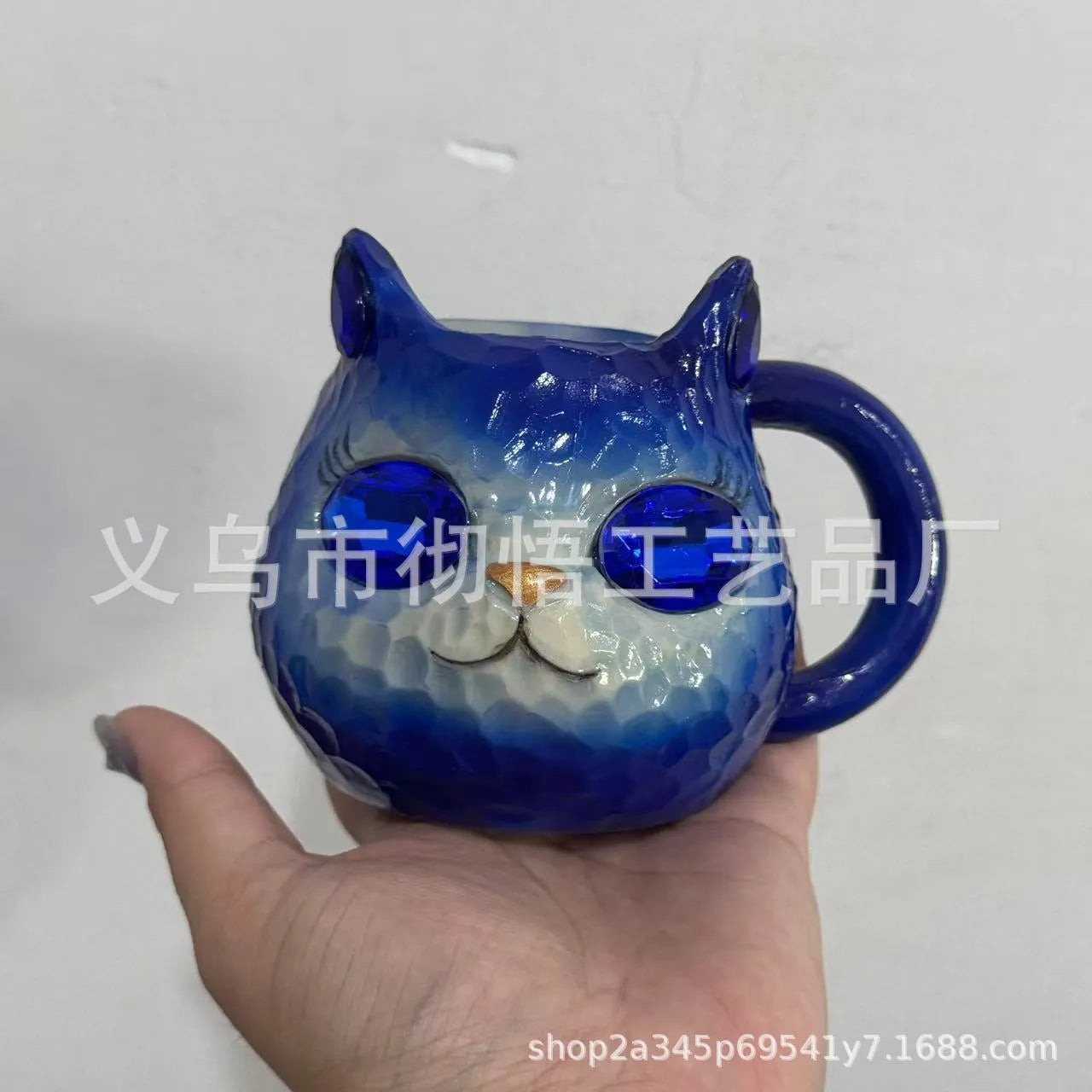 Crystal Earth Cat Cup resin crafts decorative item with cat motif in purple, green, blue, or pink colour