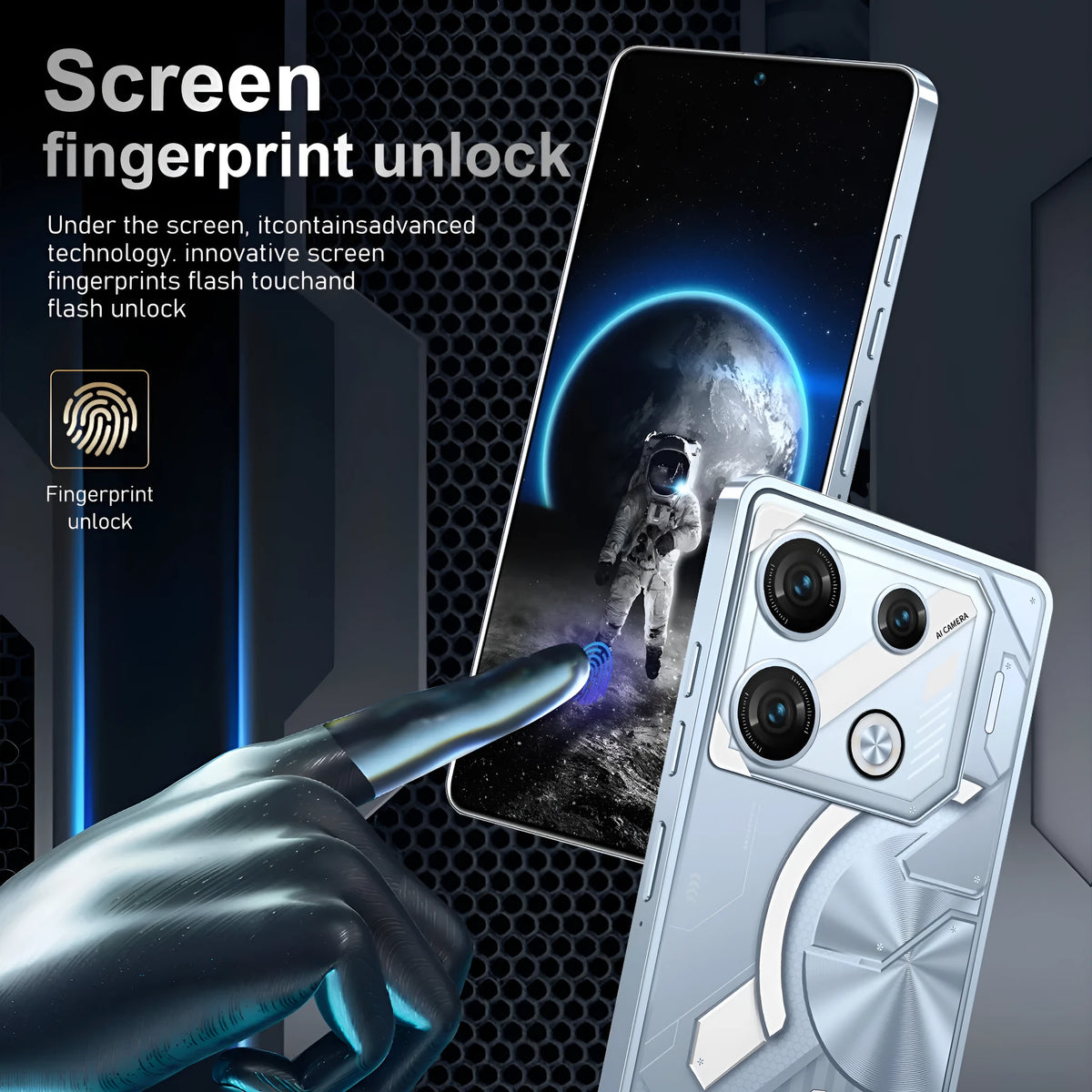 GT10 Pro Android phone in blue and silver straight plate design with over 4000mAh battery and 16GB+1TB storage