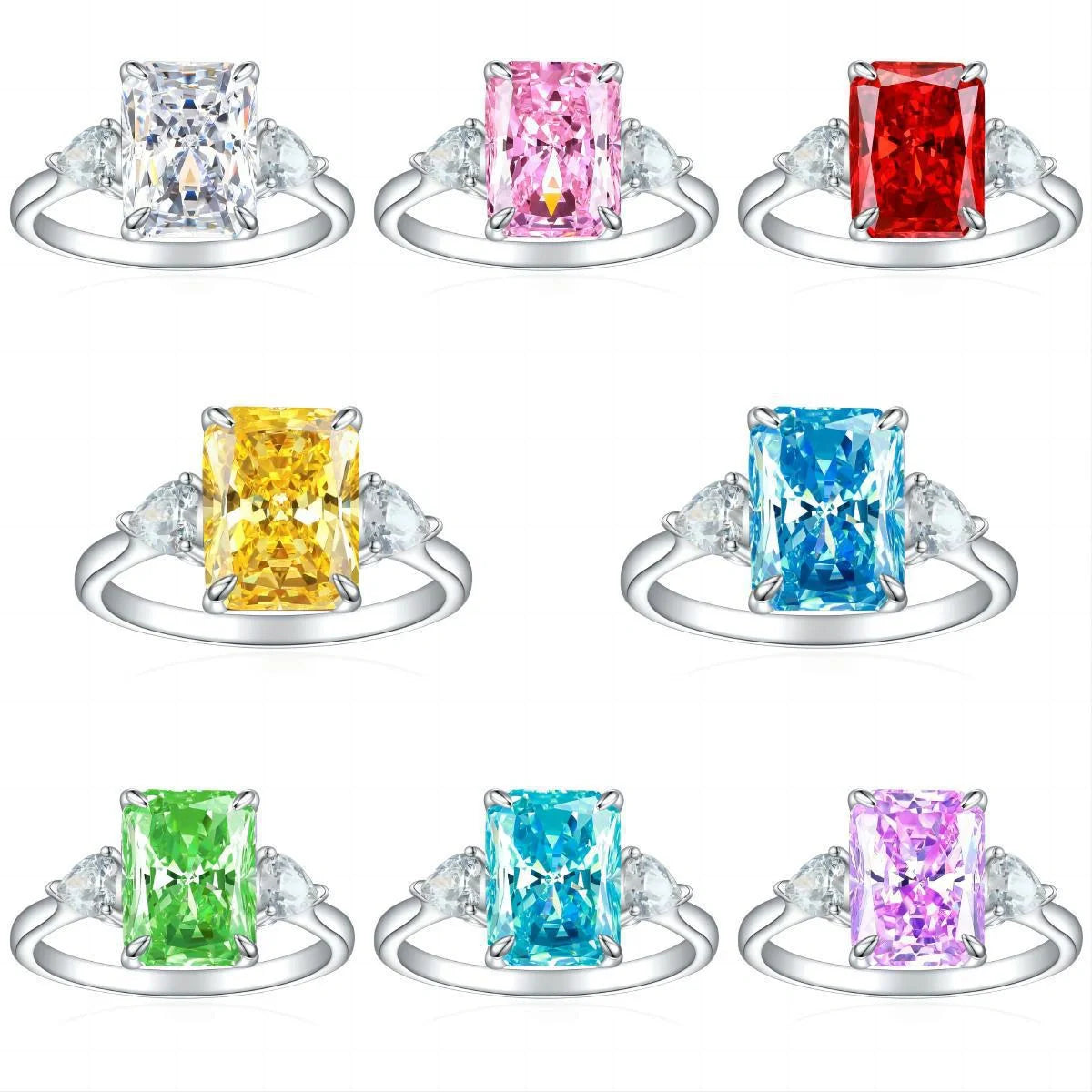 S925 Sterling Silver Colorful Rhinestone Fashion Ring for Women in various colors