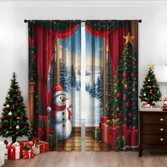 3D digital printed Christmas curtains with festive pattern, available in two sizes with high sunshade function