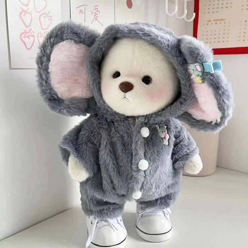 Grey elephant pattern jumpsuit for 30cm teddy bear with plush fabric