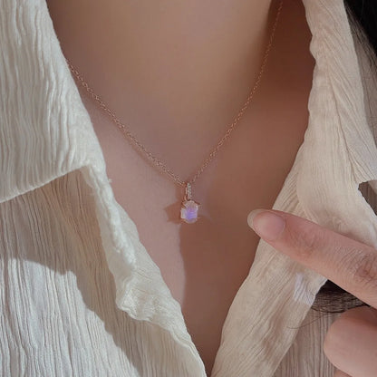 S925 sterling silver geometric moonstone pendant necklace with curb chain in gold plating