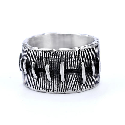 Geometric U-shaped titanium steel double ring with retro finish for dark punk jewellery