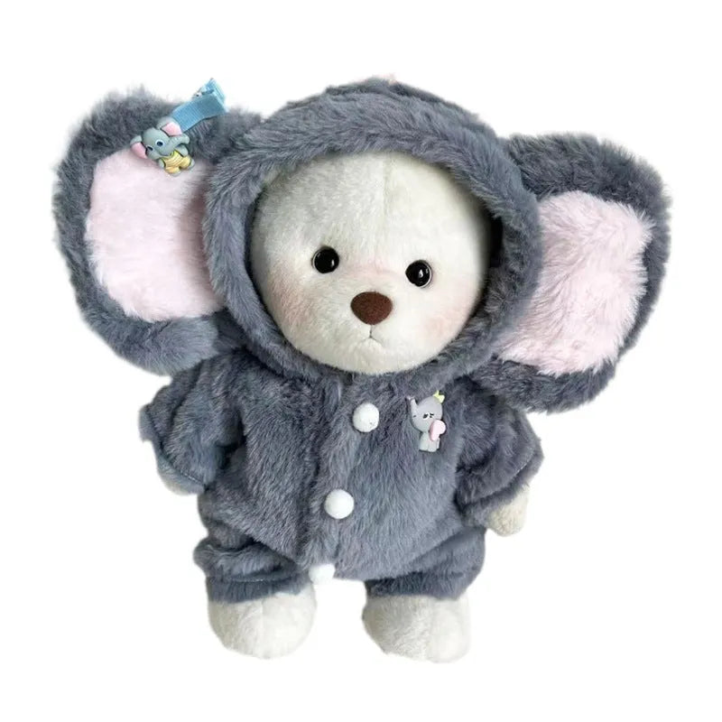 Grey elephant pattern jumpsuit for 30cm teddy bear with plush fabric