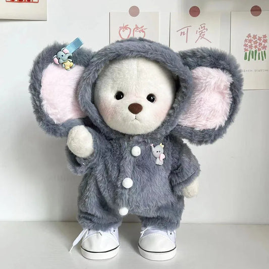 Grey elephant pattern jumpsuit for 30cm teddy bear with plush fabric