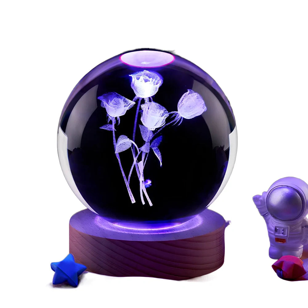 Moon small night lamp with crystal ball and USB base in celestial design theme