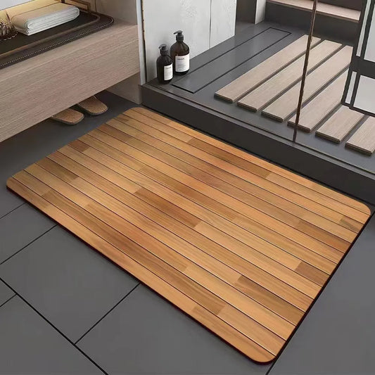 American-style wood grain bathroom floor mat with geometric pattern in diatom ooze material, non-slip and antifouling