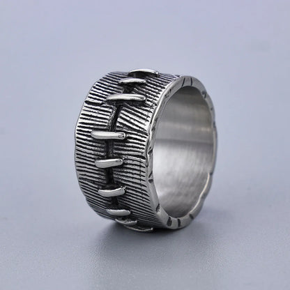 Geometric U-shaped titanium steel double ring with retro finish for dark punk jewellery