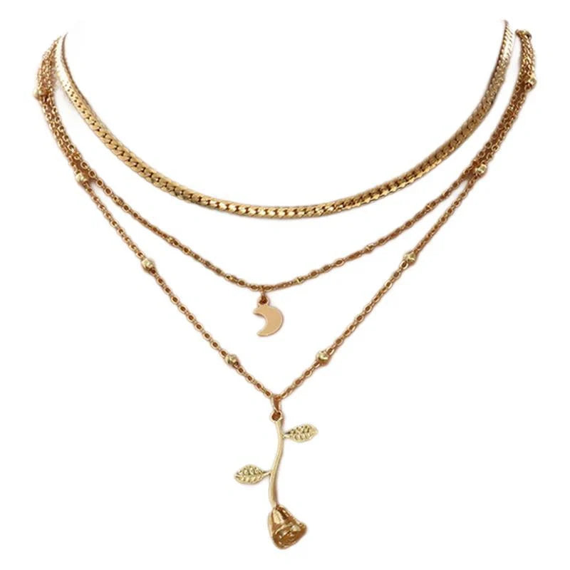 Gold Bohemian Rose Flower Choker Necklace for Women - Elegant Fashion Jewelry