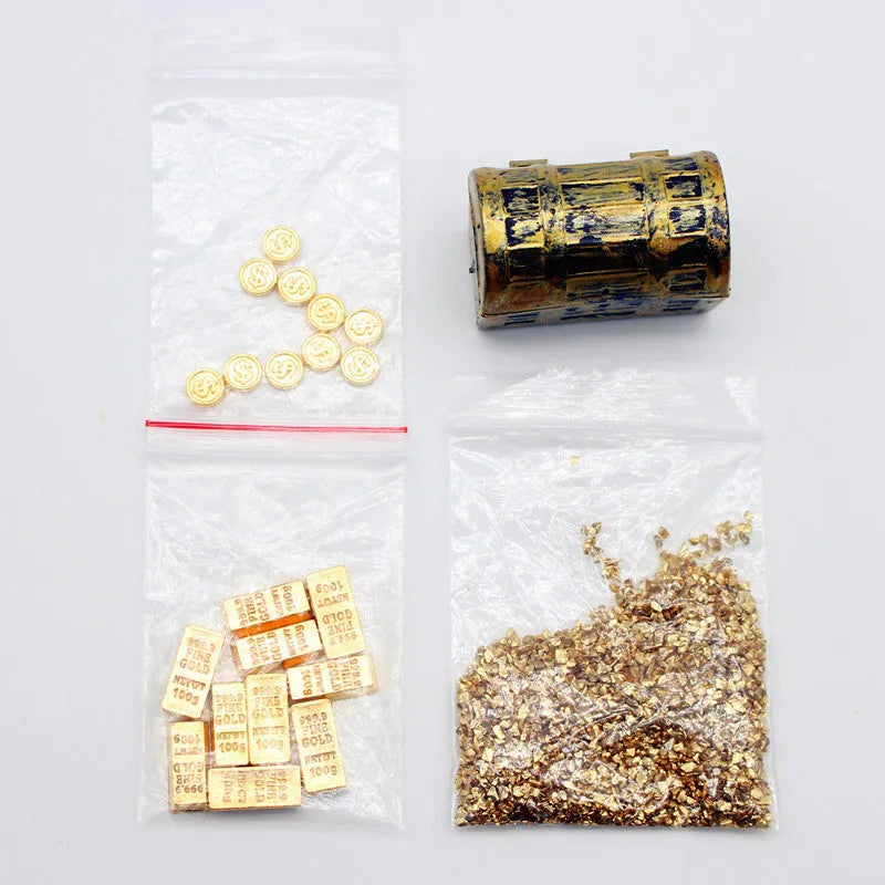 Gold coin and gold bar alloy miniature ornaments for dollhouses, 2-3cm scale