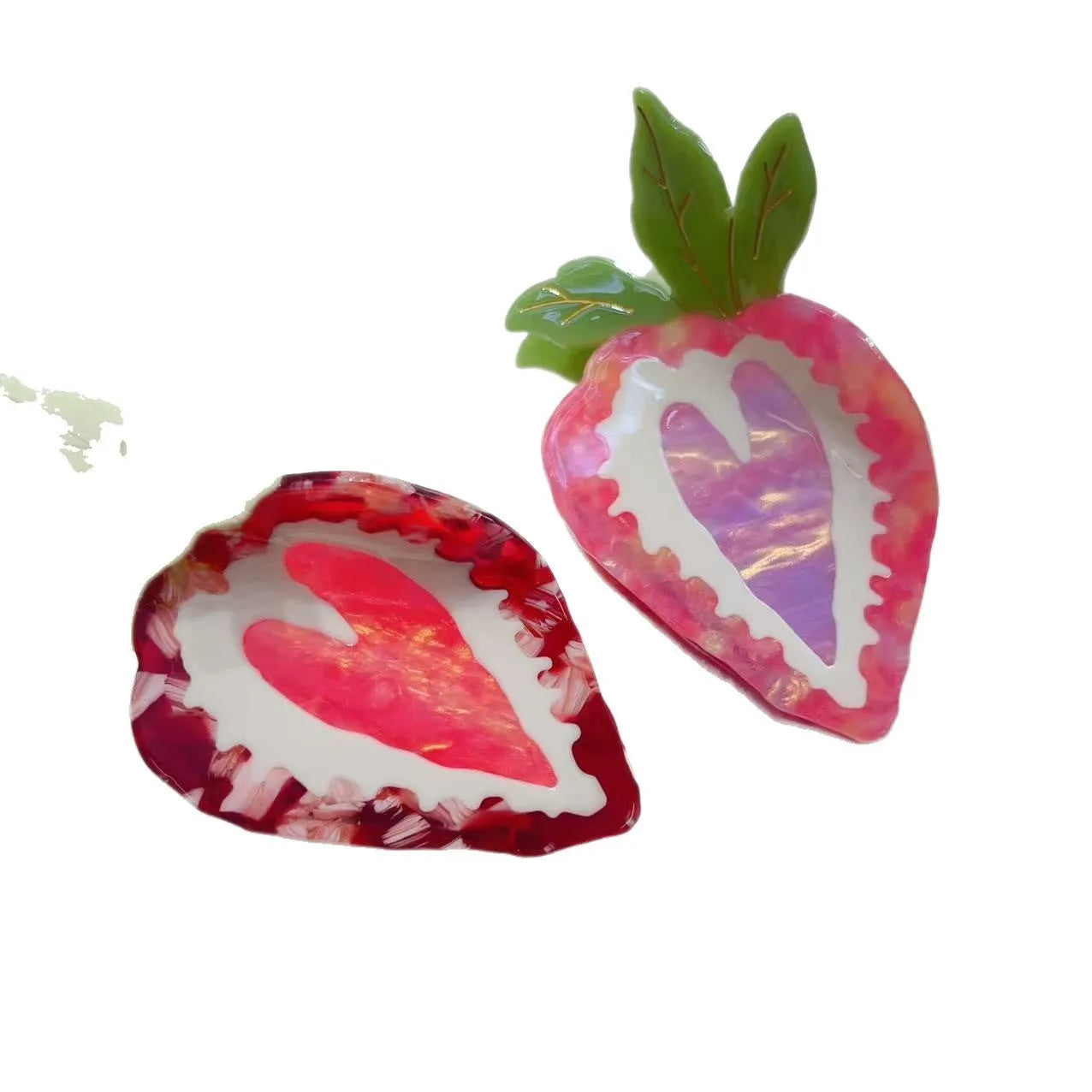 Handmade strawberry hairpin with pastoral style design in red or pink colour options