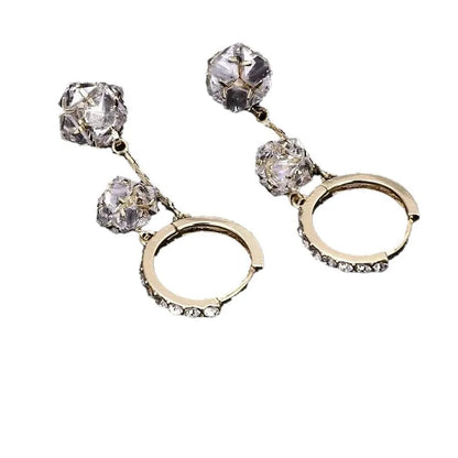Silver colour drop shape earrings with rhinestone ball and tassel ball confession balloon design