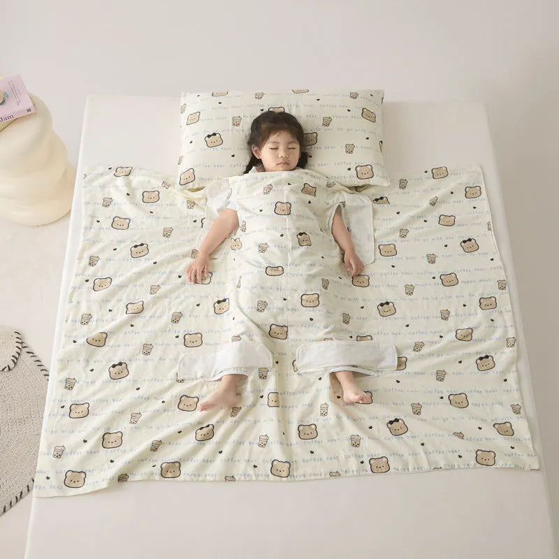 Anti-kick sleeping bag multifunctional cover blanket in summer colour option with antibacterial fibre filling
