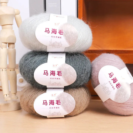 Mohair scarf DIY kit with wool ball and hand-weaving instructions for 180cm spring accessory
