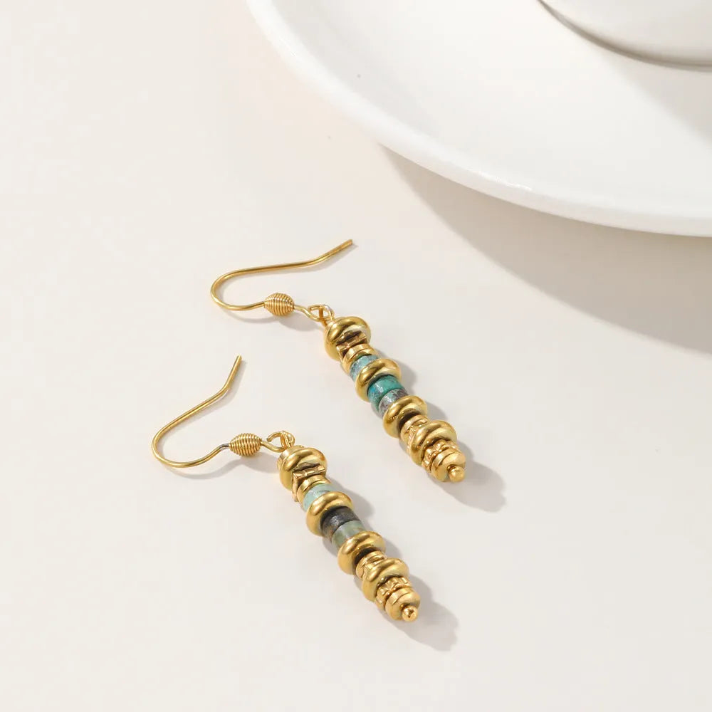 Geometric retro titanium steel dangle earrings in colour SE22101520.