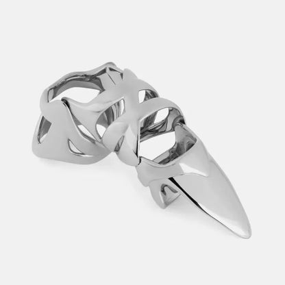 Silver alloy punk armor finger stall covering knuckles with standard size fit