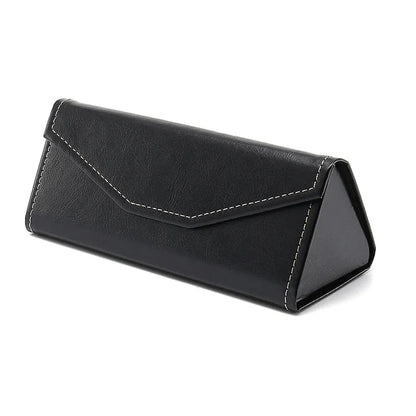 Handmade triangle folding PU cowhide glasses case in multiple colours measuring 160x66x16mm