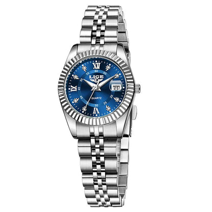 Waterproof leisure couple quartz watch in gold white colour with 10mm thickness on wrist