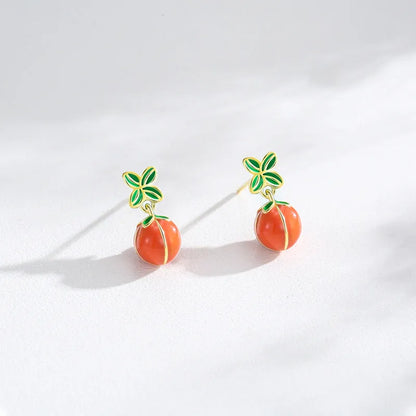 S925 sterling silver lucky persimmon stud earrings in new Chinese style ED3325 colour