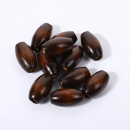 Dark coffee coloured oval wooden beads with M-shaped design, 25mm size with 6mm hole