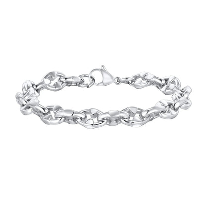 Steel colour stainless steel geometric chain bracelet with 8mm wide links and adjustable 20-24cm length