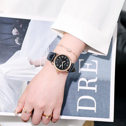 Women's automatic mechanical watch with 12mm thickness showing steel belt and leather strap options in various colours