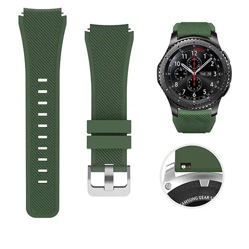 S3 Twill compatible silicone sports watch strap in multiple colours showing 125mm by 98mm dimensions