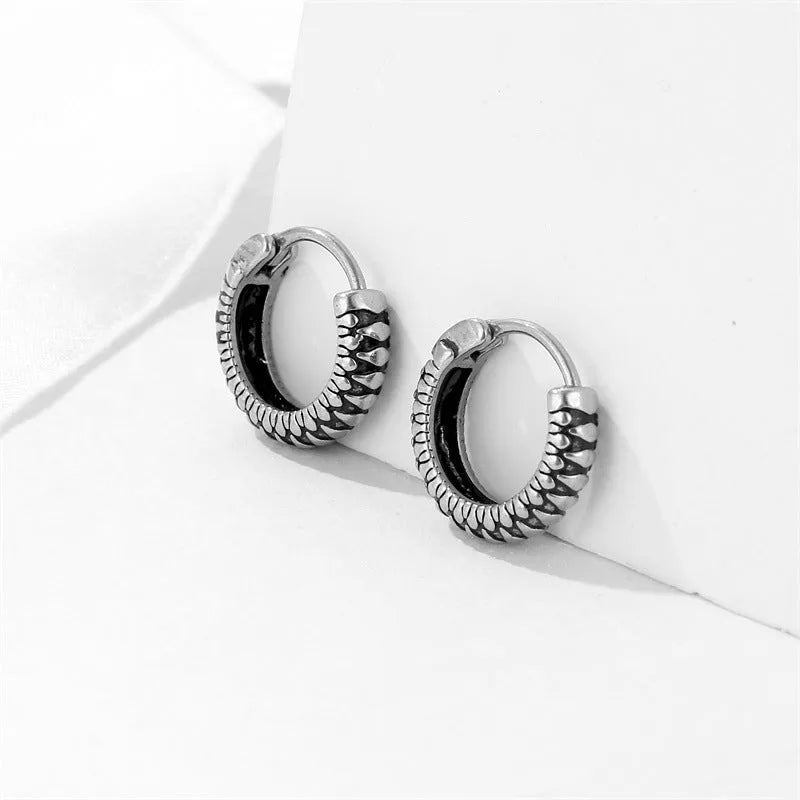 Silver geometric titanium steel earrings with stainless steel stripes and round elements