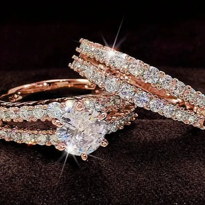 2 in 1 fully-jewelled female ring set in geometric design with round elements
