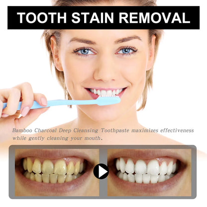 Bamboo charcoal bright white toothpaste tube showing 30ml volume and dimensions of 3.2cm by 12.4cm