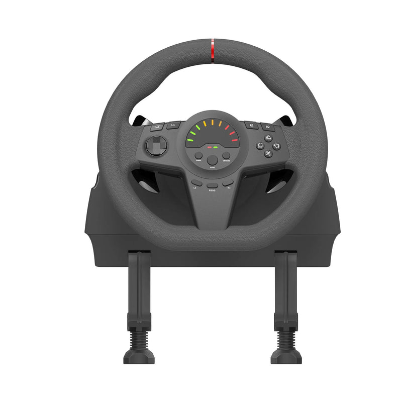 Multi-platform Racing Wheel with Two Pedals and Vibration Feedback for PC, PS4, XBOX, and Switch - USB A and Type C Connectivity with Bracket Mount