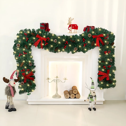 Christmas rattan decorative showcase with pine cone bow design in European style