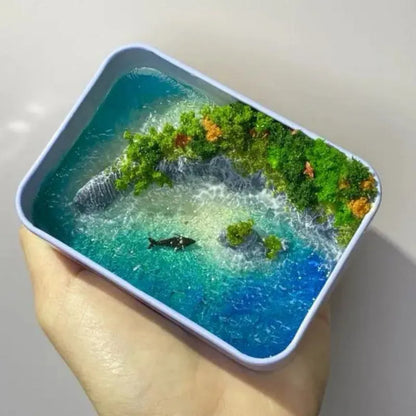 DIY bamboo marine landscape handmade model ornament with whales and sand details, approximately 15-20cm long